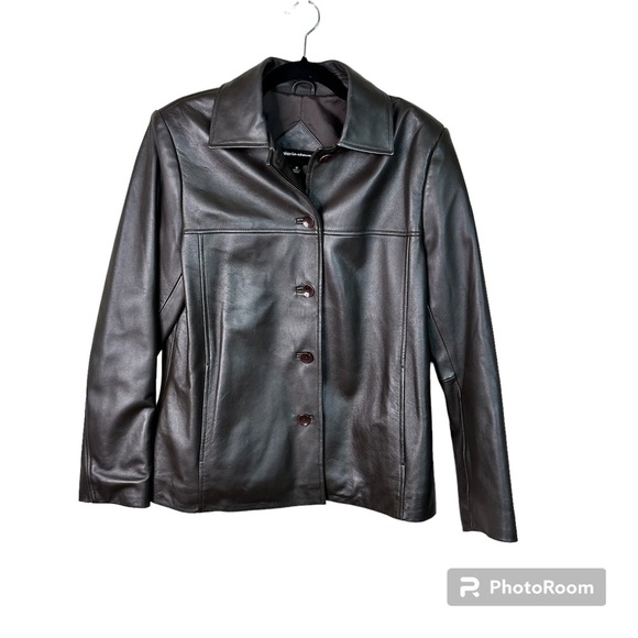 Valerie Stevens Dark Brown Lamb Leather Button Jacket Size Medium - Picture 1 of 4